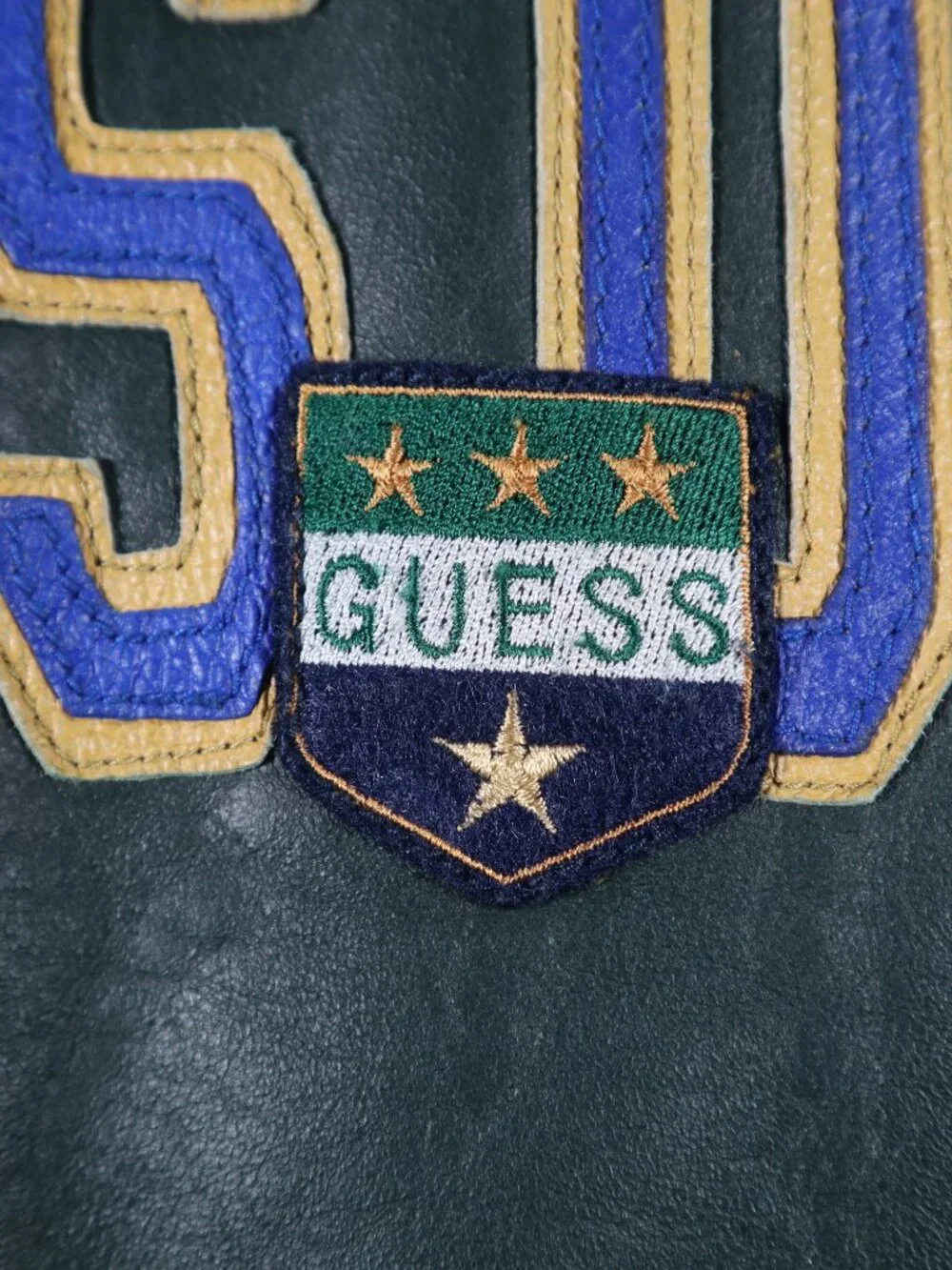 Vintage GUESS Leather Varsity Bomber Jacket Size XL Rare - Picture 11 of 13